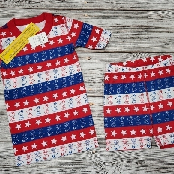 Hanna Andersson Patriotic Short John PJs Peanuts Organic Cotton Size 5 NWT - Picture 4 of 4